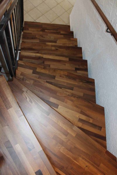 Holzstufe Nussbaum Keilgezinkt